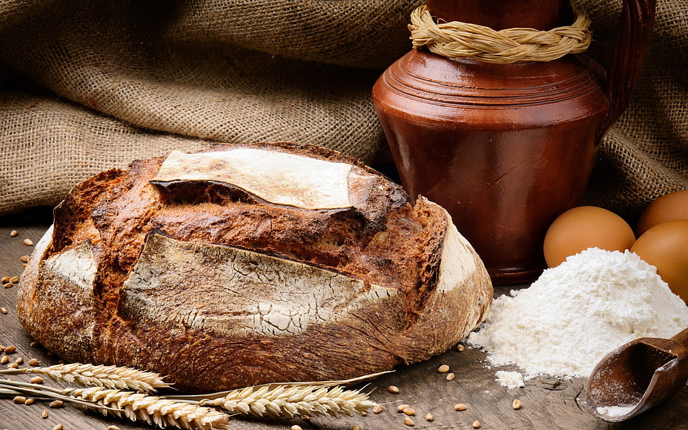 brown wheats and bread HD wallpaper